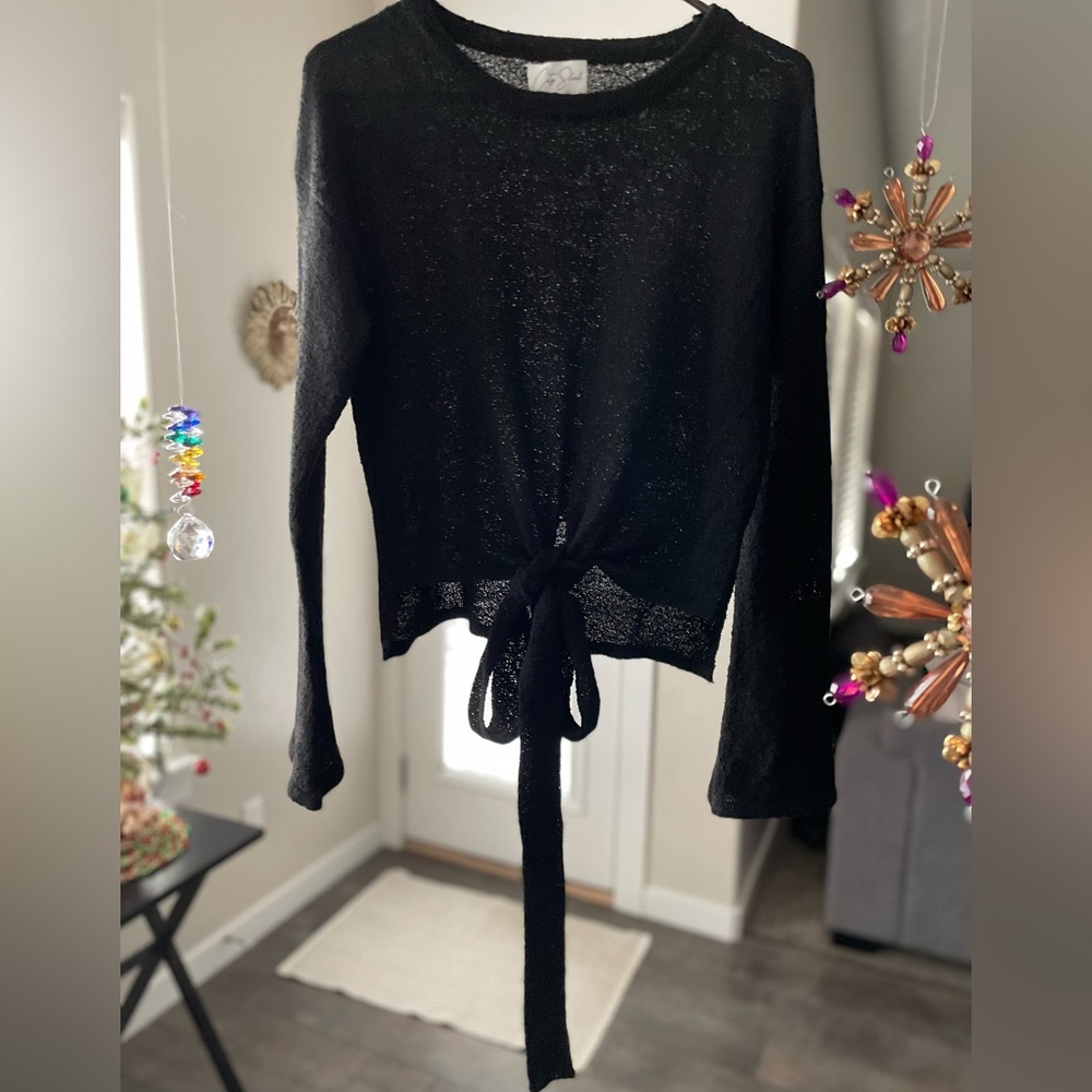 Elegant Black Tie-Front Sweater